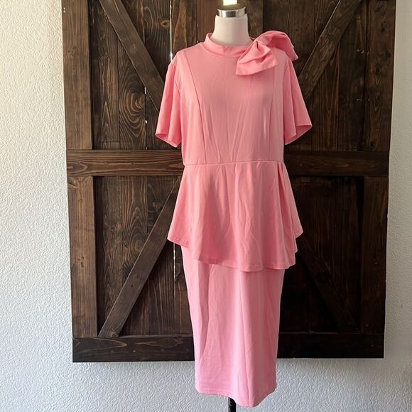 Elegant Strechy Peplum Bodycon Short Sleeve Work Dresses Bow Club Ruffle… - Picture 2 of 11